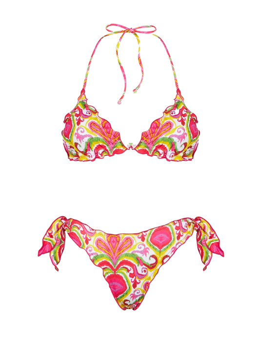 Woman triangle bikini with ikat print