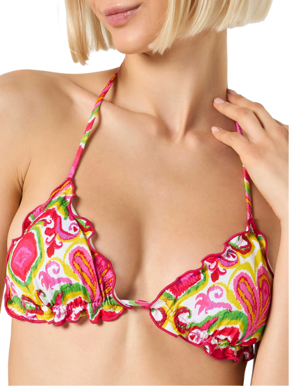 Woman triangle bikini with ikat print