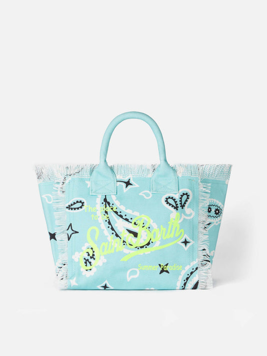 Colette water green cotton canvas handbag with bandanna print - MC2 Saint Barth