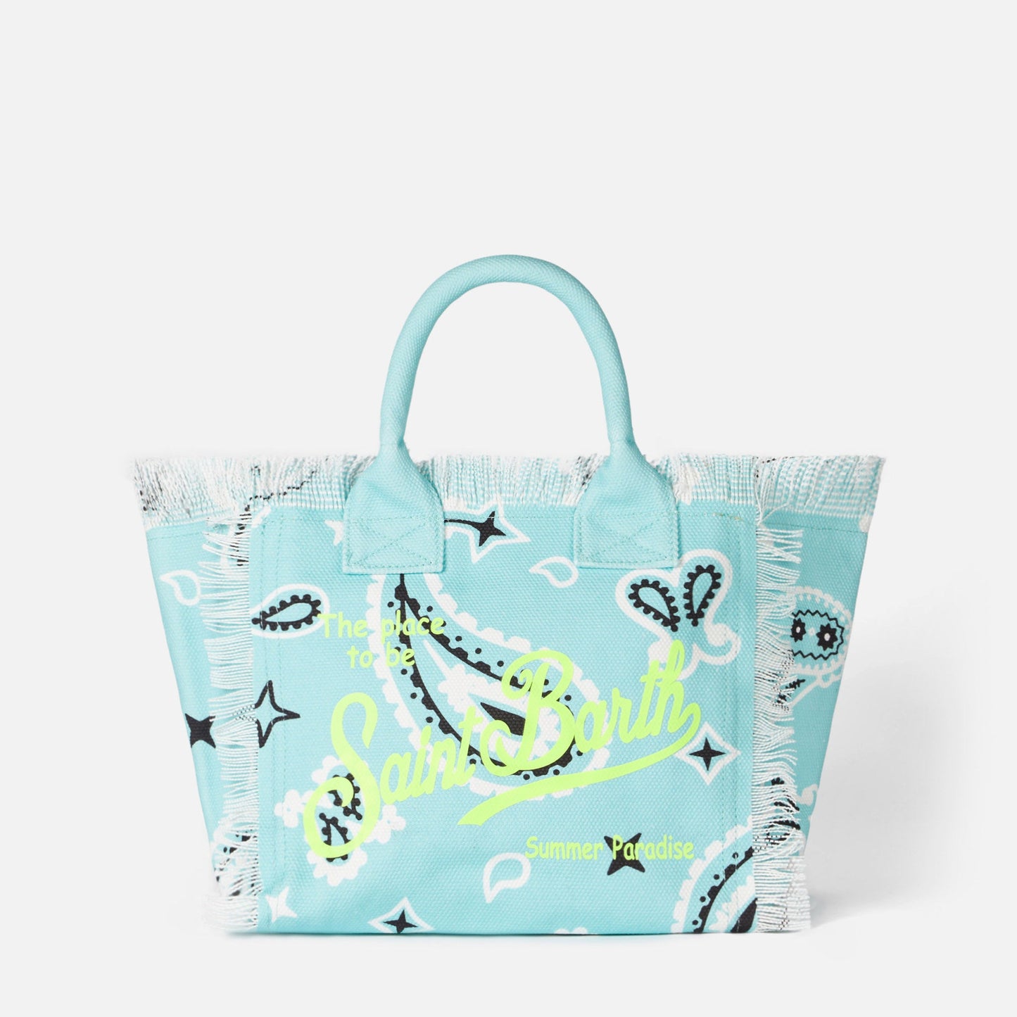 Colette water green cotton canvas handbag with bandanna print - MC2 Saint Barth