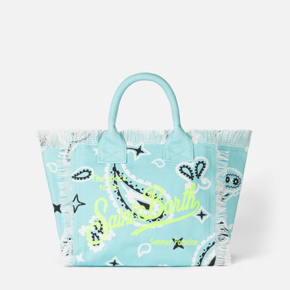 Colette water green cotton canvas handbag with bandanna print - MC2 Saint Barth