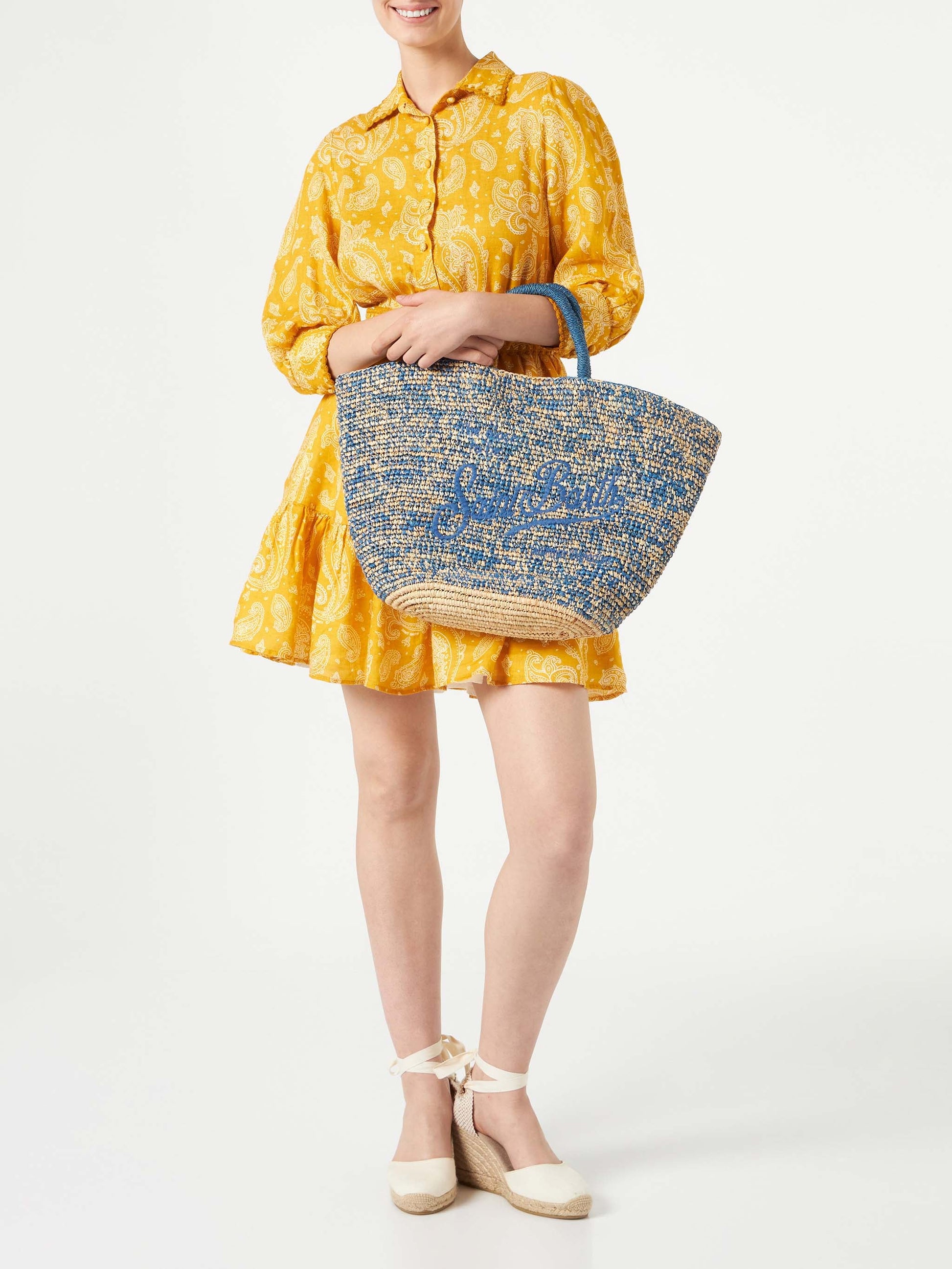 Raffia blue and white bag with front embroidery - MC2 Saint Barth