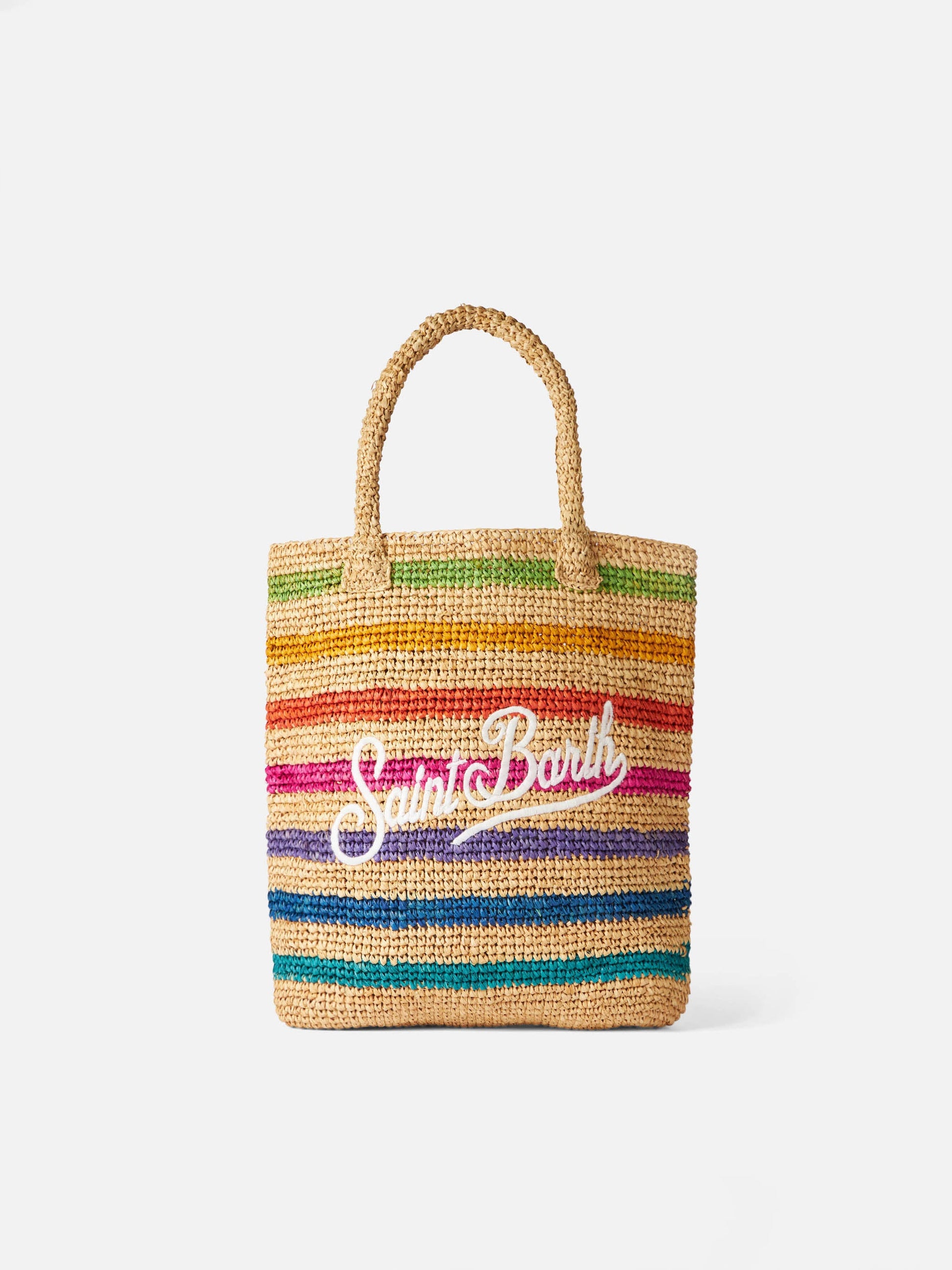 Raffia bucket bag with multicolor stripes and embroidery - MC2 Saint Barth