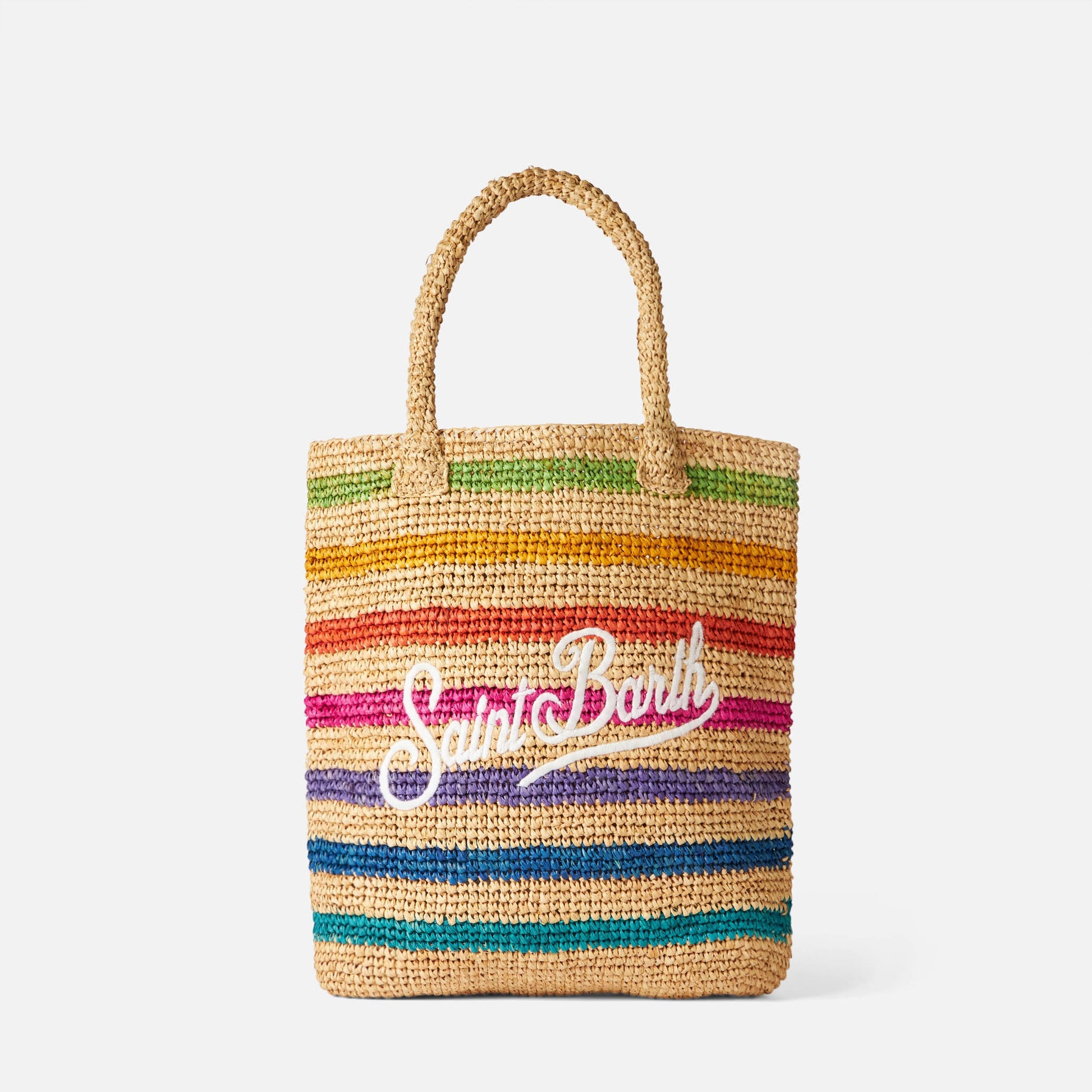 Raffia bucket bag with multicolor stripes and embroidery - MC2 Saint Barth