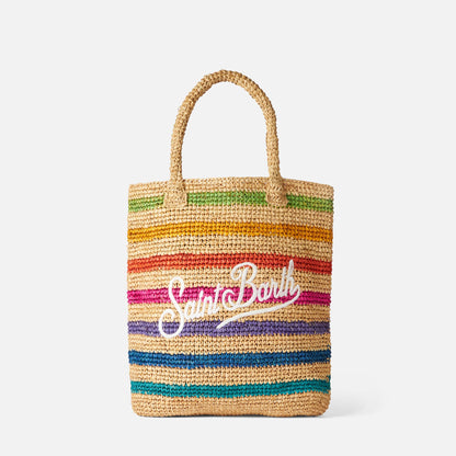 Raffia bucket bag with multicolor stripes and embroidery - MC2 Saint Barth