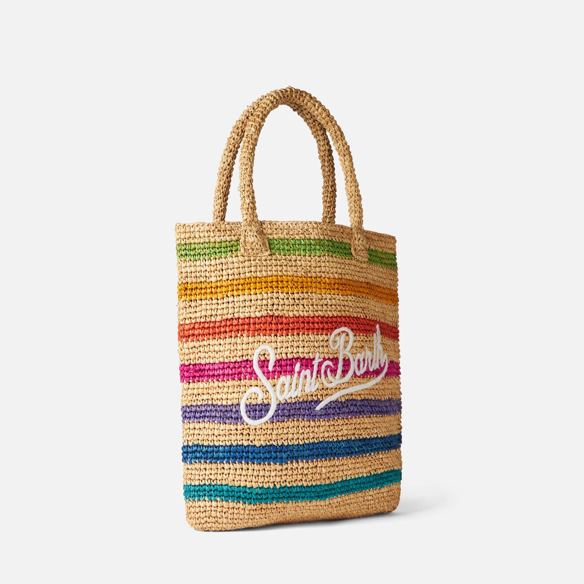Raffia bucket bag with multicolor stripes and embroidery - MC2 Saint Barth