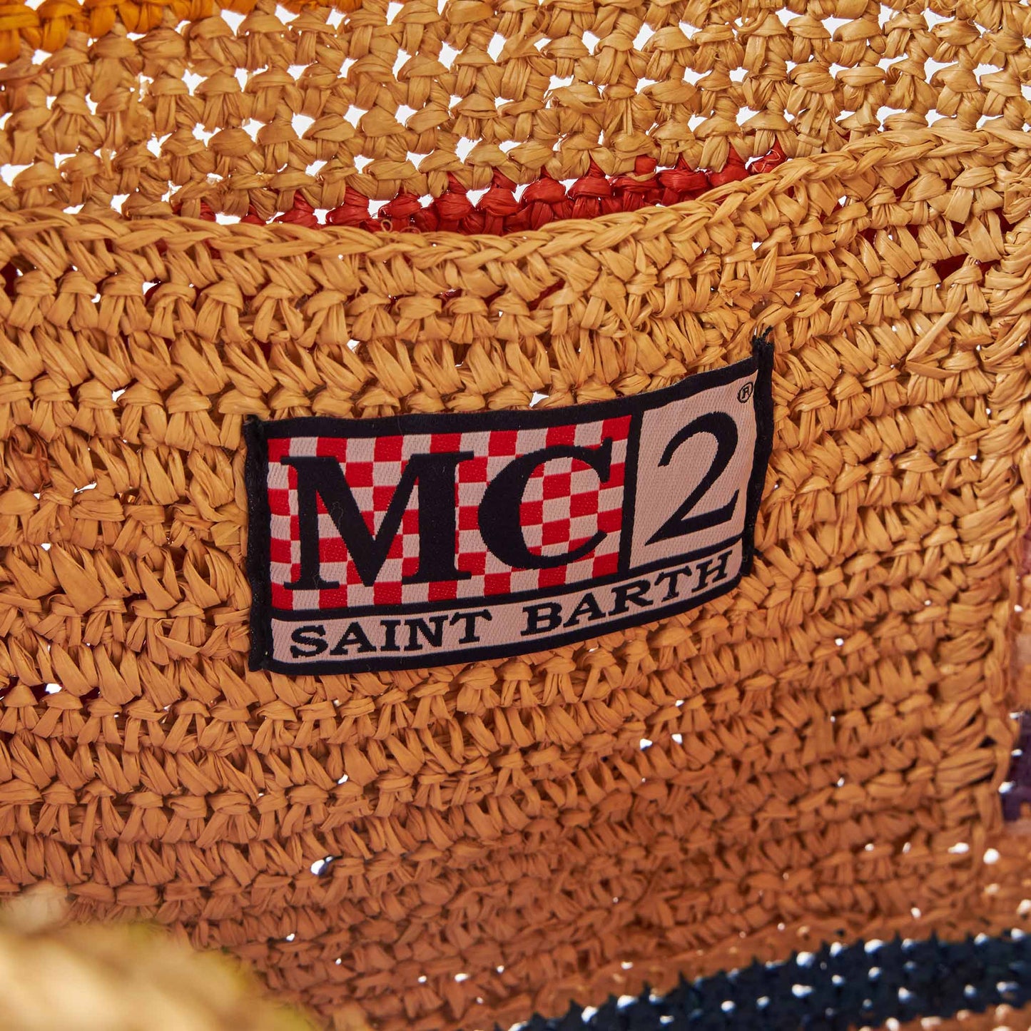Raffia bucket bag with multicolor stripes and embroidery - MC2 Saint Barth