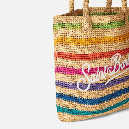 Raffia bucket bag with multicolor stripes and embroidery - MC2 Saint Barth