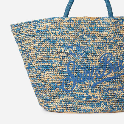 Raffia blue and white bag with front embroidery - MC2 Saint Barth