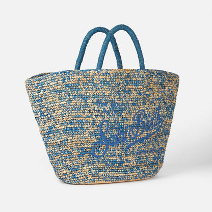 Raffia blue and white bag with front embroidery - MC2 Saint Barth
