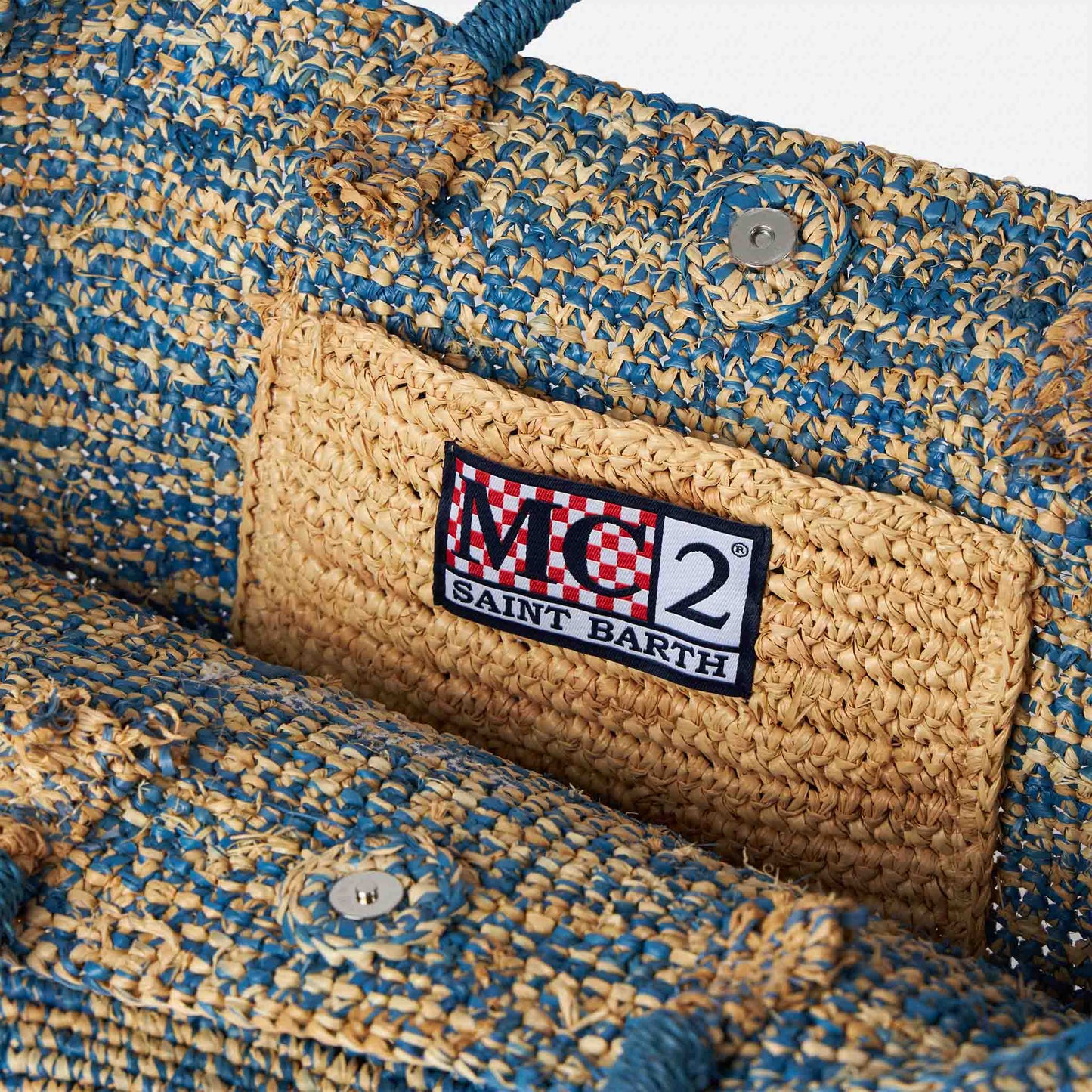 Raffia blue and white bag with front embroidery - MC2 Saint Barth
