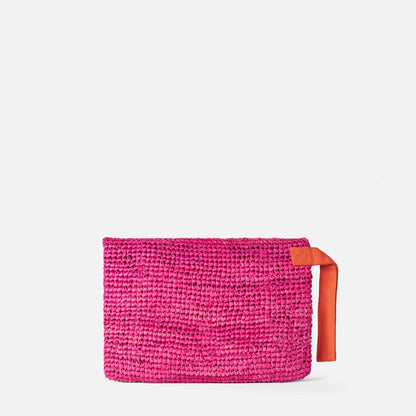 Raffia fuchsia pouch bag with Saint Barth embroidery - MC2 Saint Barth