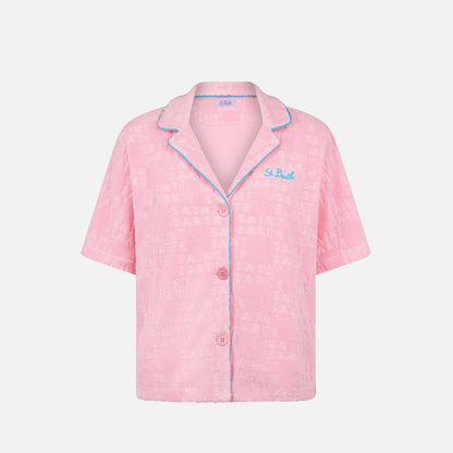 Woman terry embossed shirt with piping