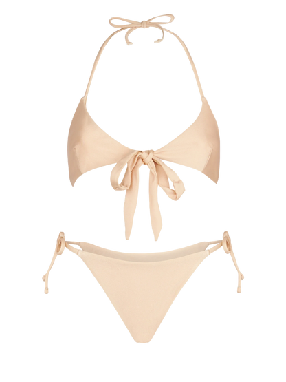 Woman shiny beige wrap triangle bikini