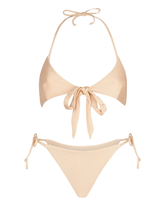 Woman shiny beige wrap triangle bikini