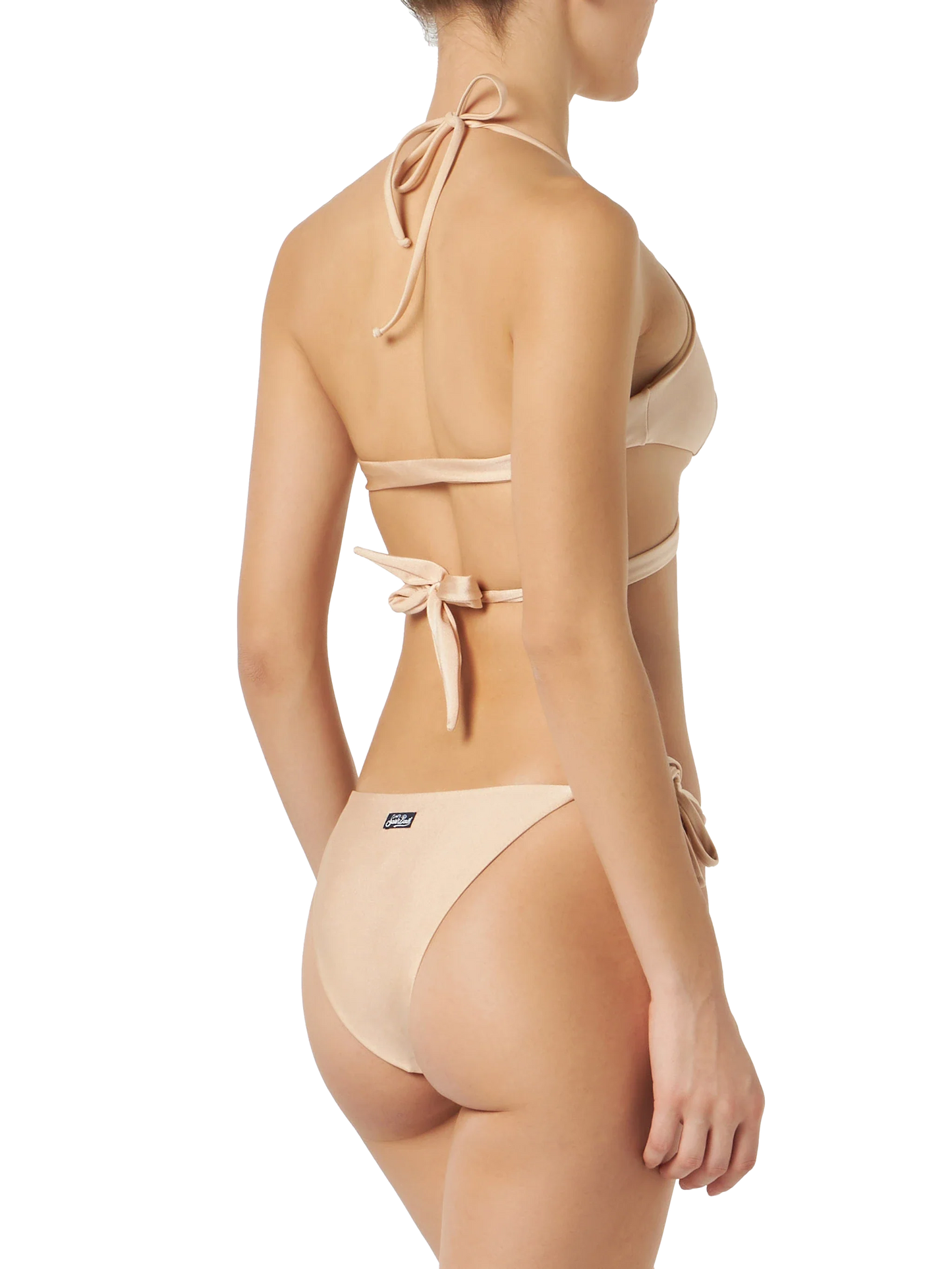Woman shiny beige wrap triangle bikini