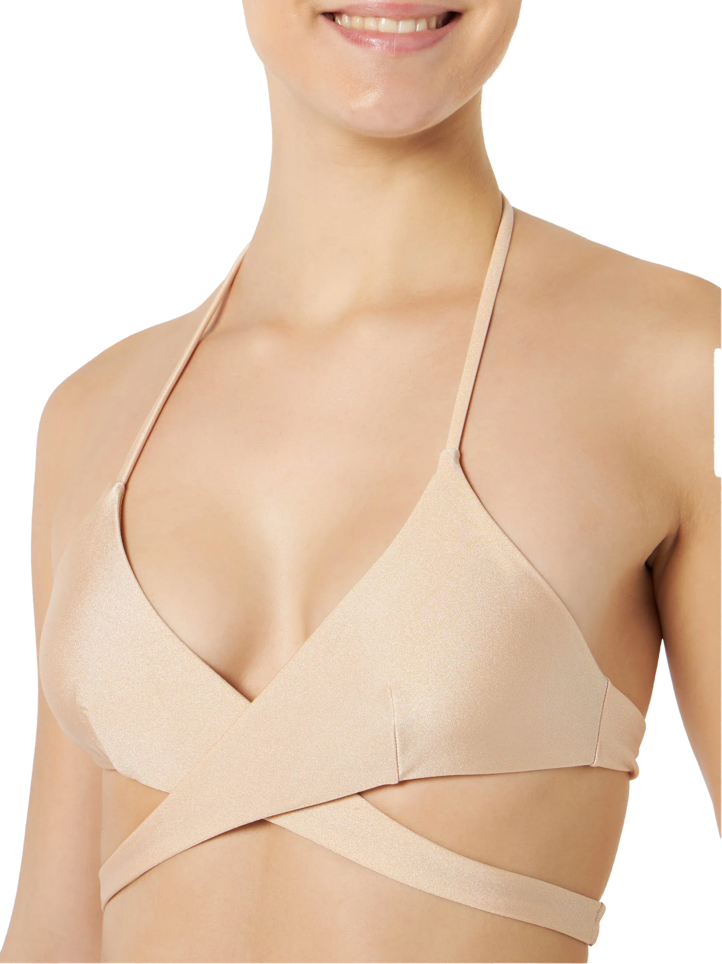 Woman shiny beige wrap triangle bikini