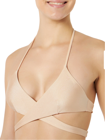 Woman shiny beige wrap triangle bikini